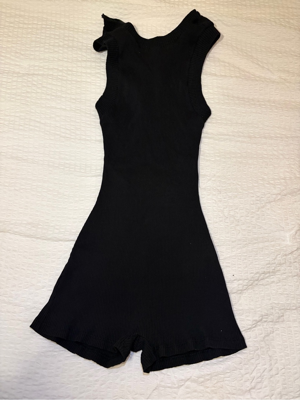 Black Ribbed Sleeveless Romper with back peephole
